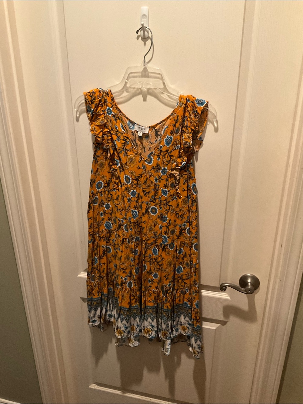 Umgee Mustard Floral Keyhole Dress